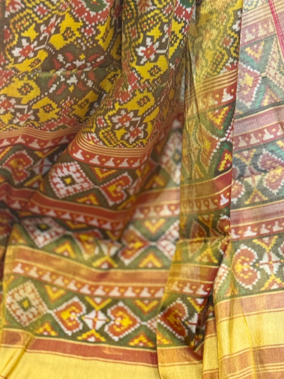 Mustard Olive Ikkat Silk Elegance