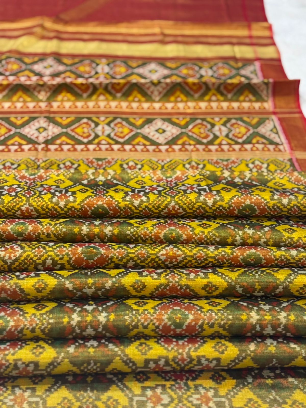 Mustard Olive Ikkat Silk Elegance