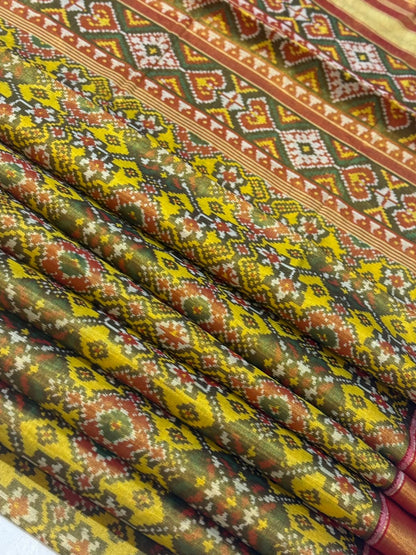 Mustard Olive Ikkat Silk Elegance