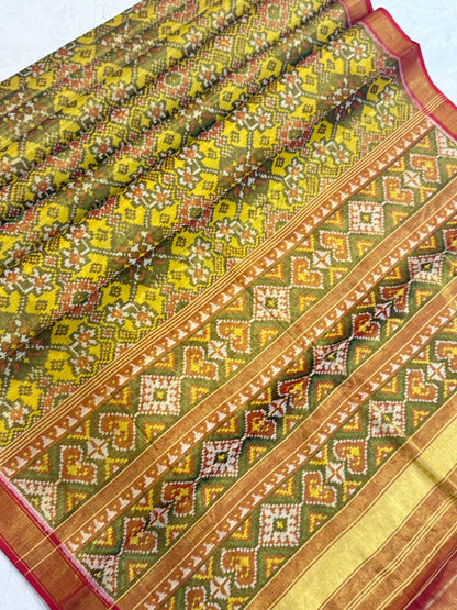 Mustard Olive Ikkat Silk Elegance