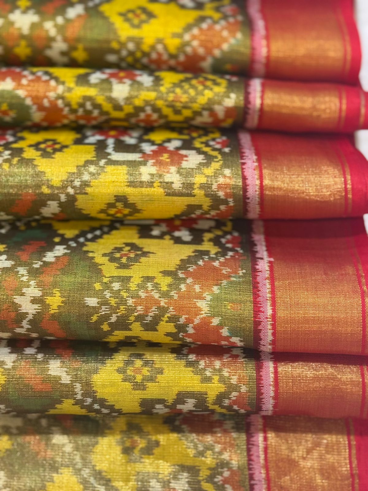 Mustard Olive Ikkat Silk Elegance