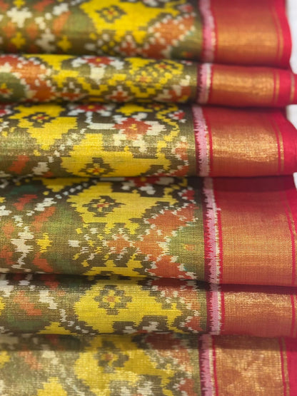 Mustard Olive Ikkat Silk Elegance