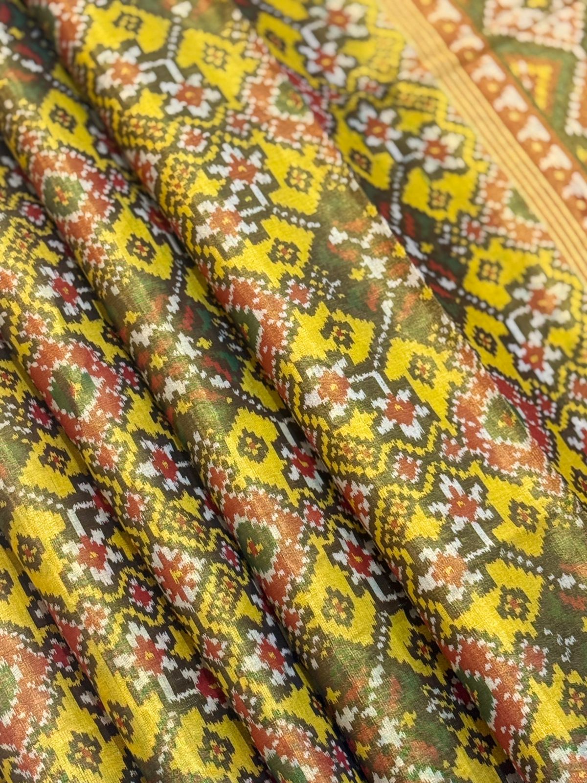 Mustard Olive Ikkat Silk Elegance