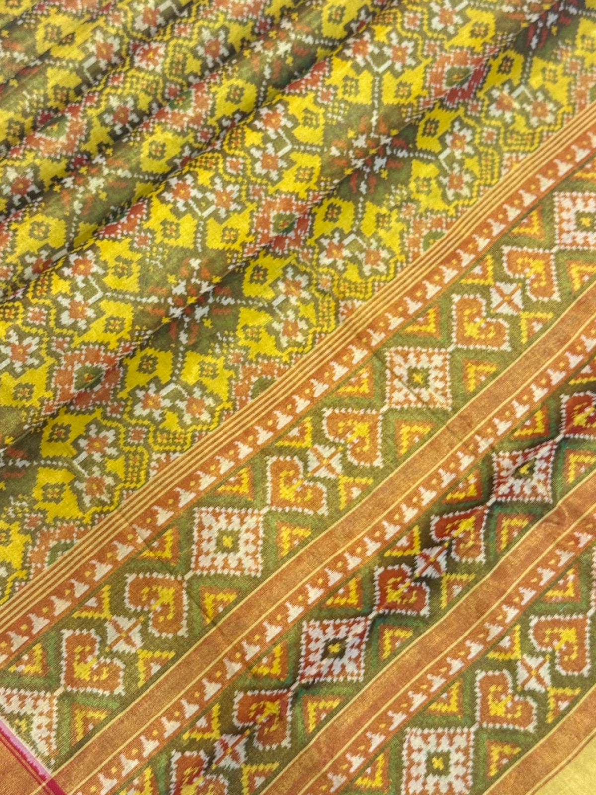 Mustard Olive Ikkat Silk Elegance