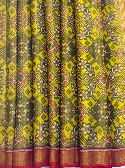 Mustard Olive Ikkat Silk Elegance