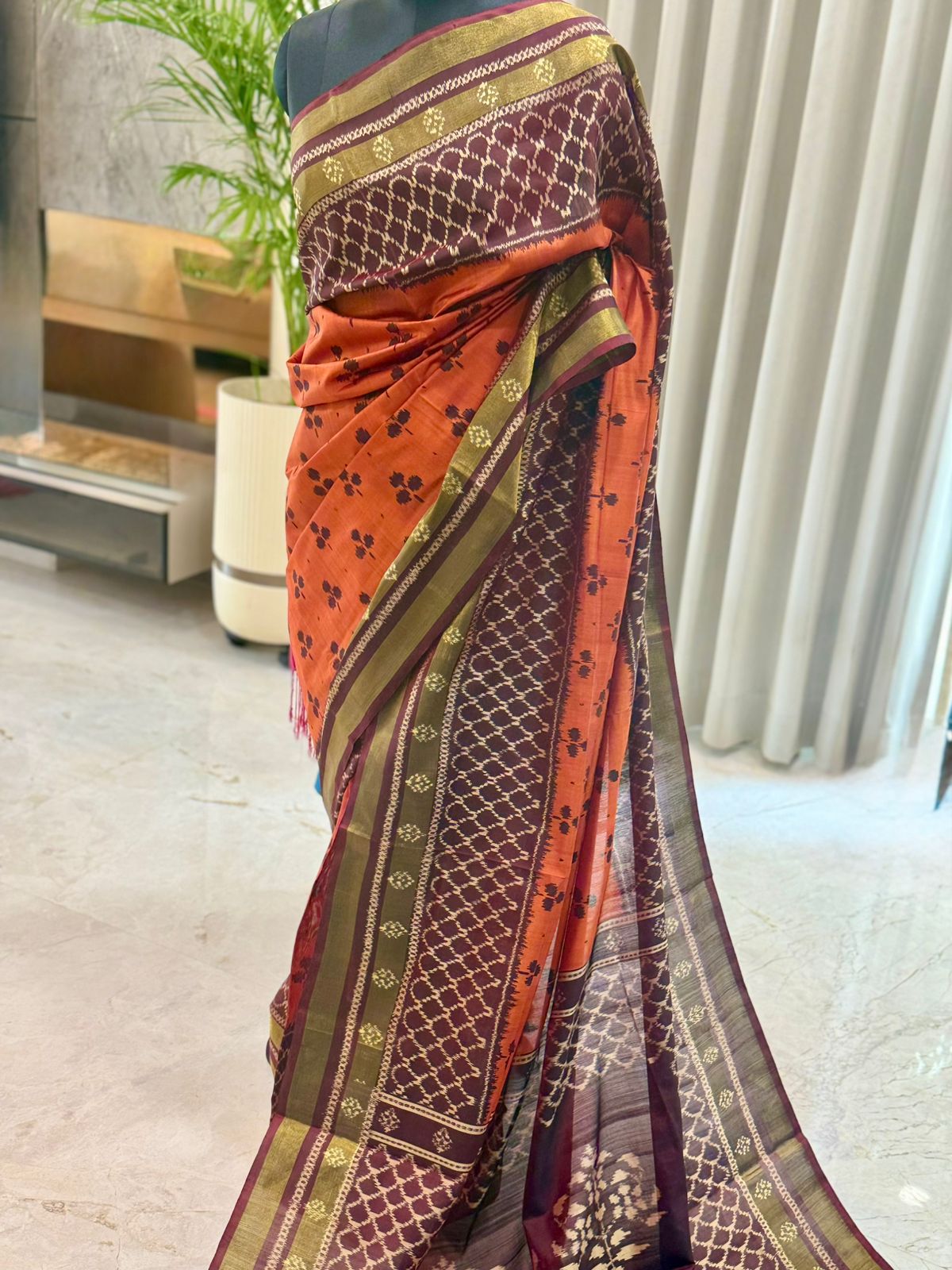 Rust Maroon Ikkat Silk Grace