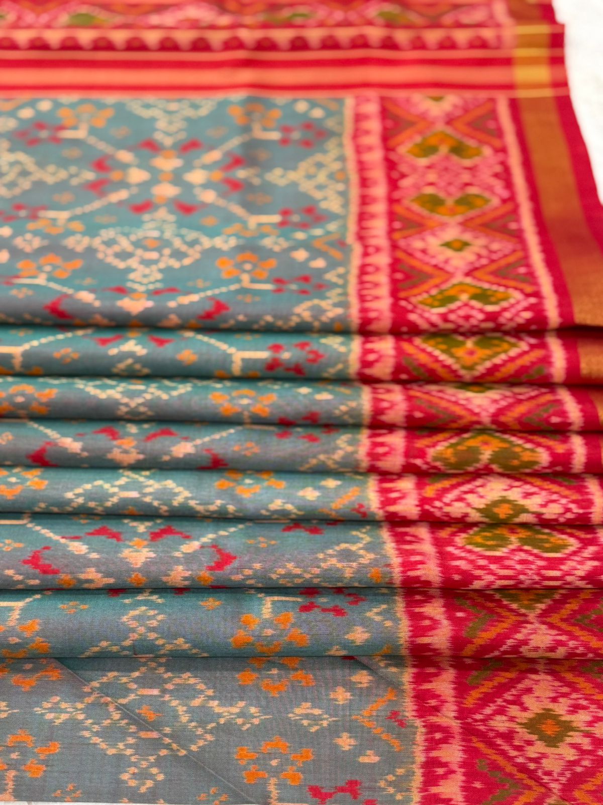 Teal Magenta Ikkat Silk Heritage