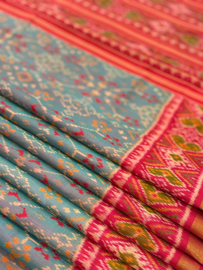 Teal Magenta Ikkat Silk Heritage