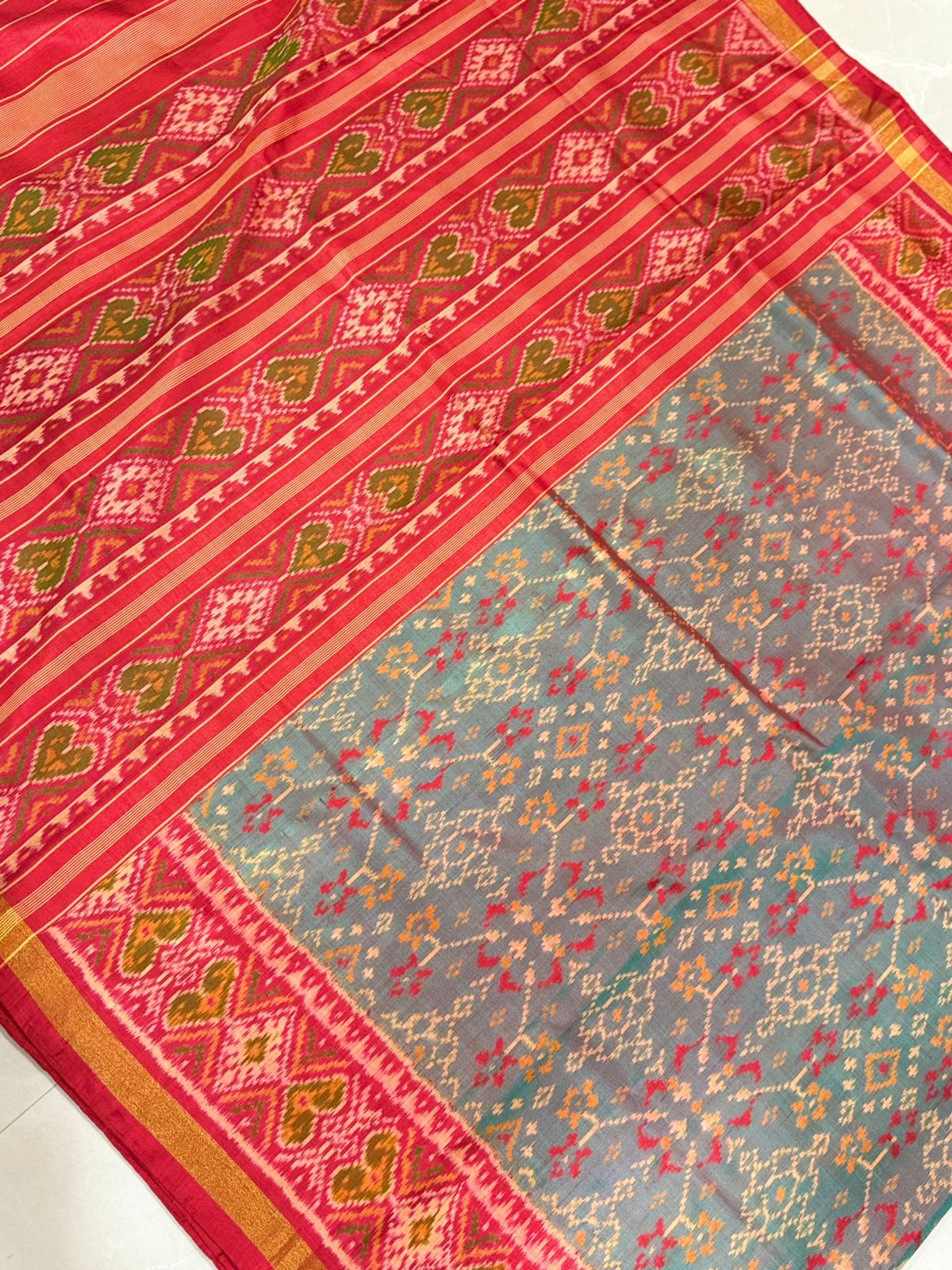 Teal Magenta Ikkat Silk Heritage