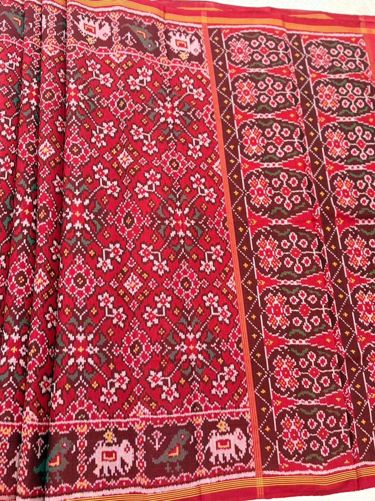 Deep Red Ikkat Silk Weave