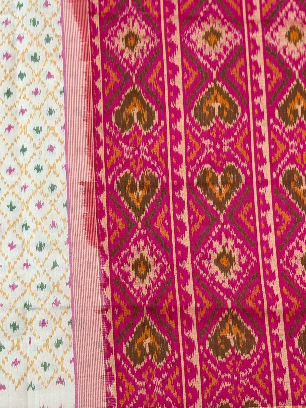 Ivory Magenta Ikkat Silk Grace