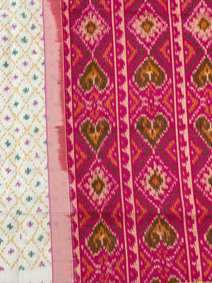Ivory Magenta Ikkat Silk Grace