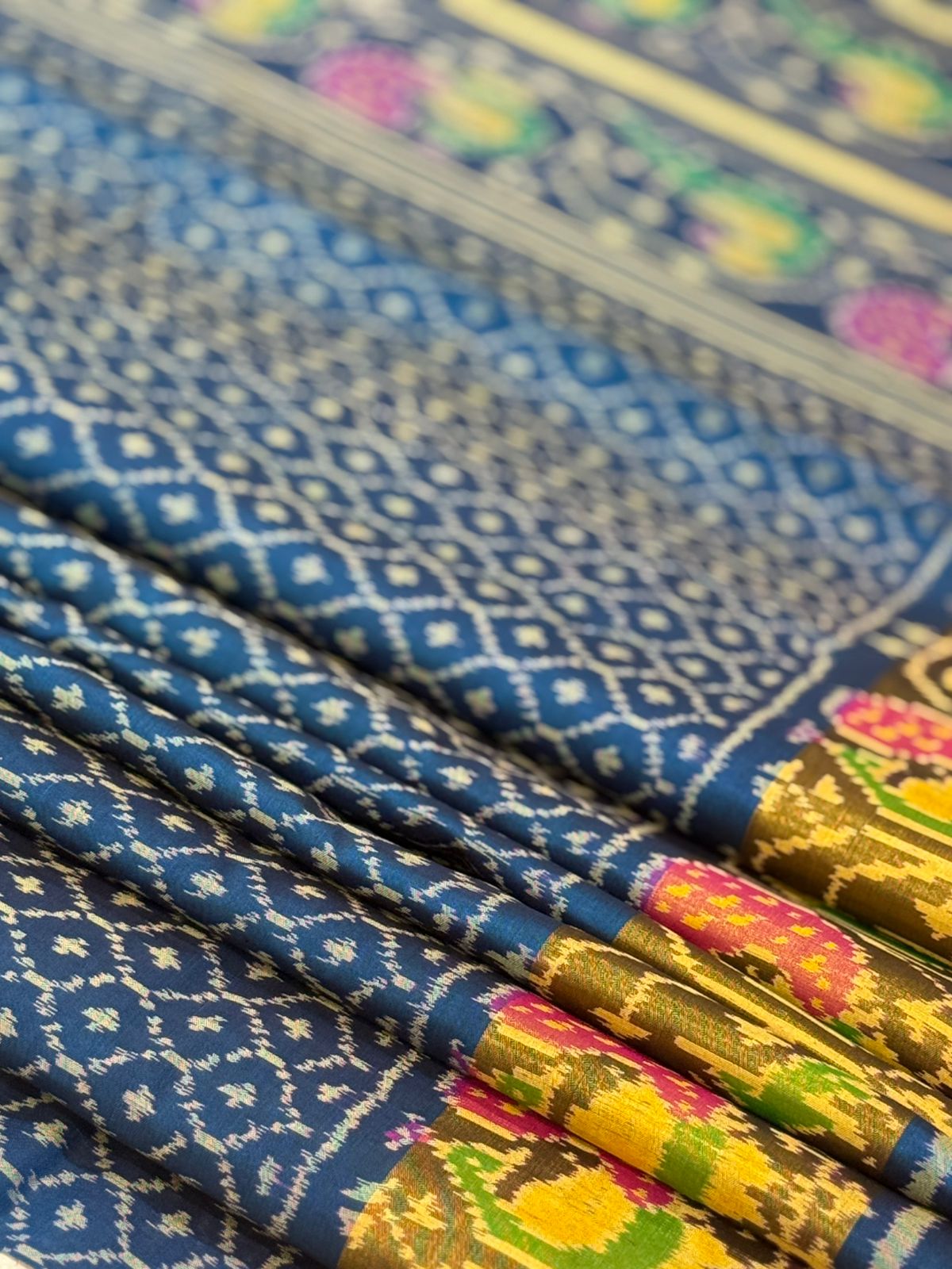 Cobalt Blue Peacock Ikkat Silk Elegance