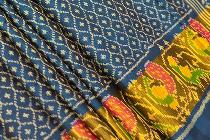 Cobalt Blue Peacock Ikkat Silk Elegance