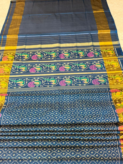 Cobalt Blue Peacock Ikkat Silk Elegance