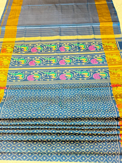 Cobalt Blue Peacock Ikkat Silk Elegance