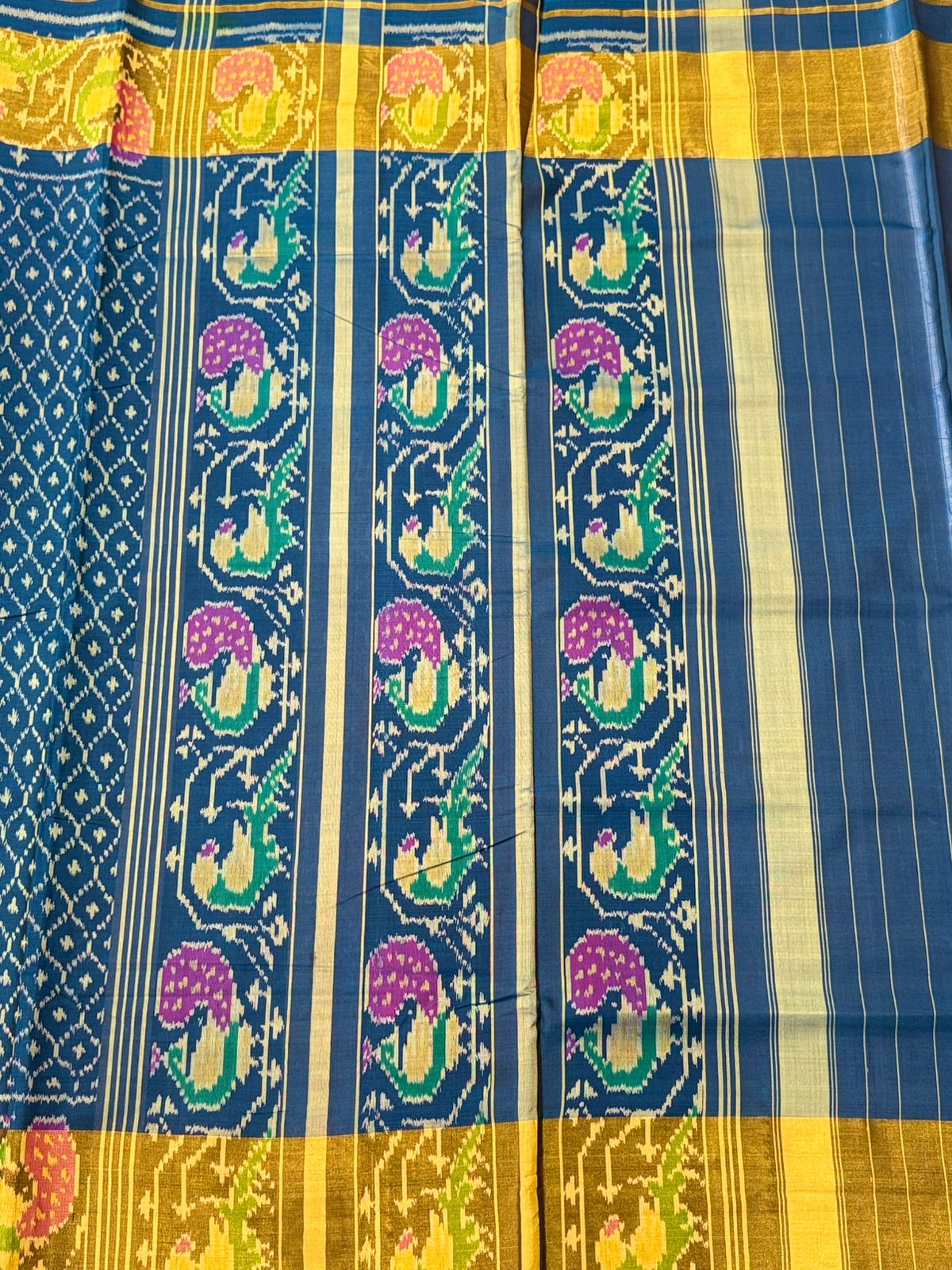 Cobalt Blue Peacock Ikkat Silk Elegance