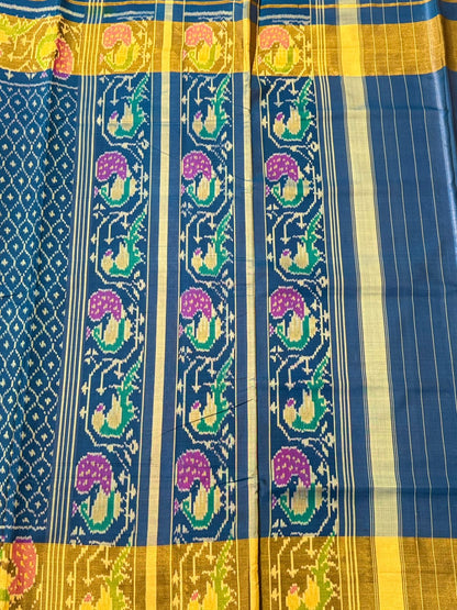 Cobalt Blue Peacock Ikkat Silk Elegance