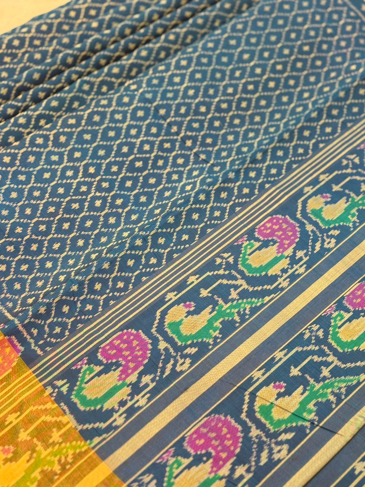 Cobalt Blue Peacock Ikkat Silk Elegance