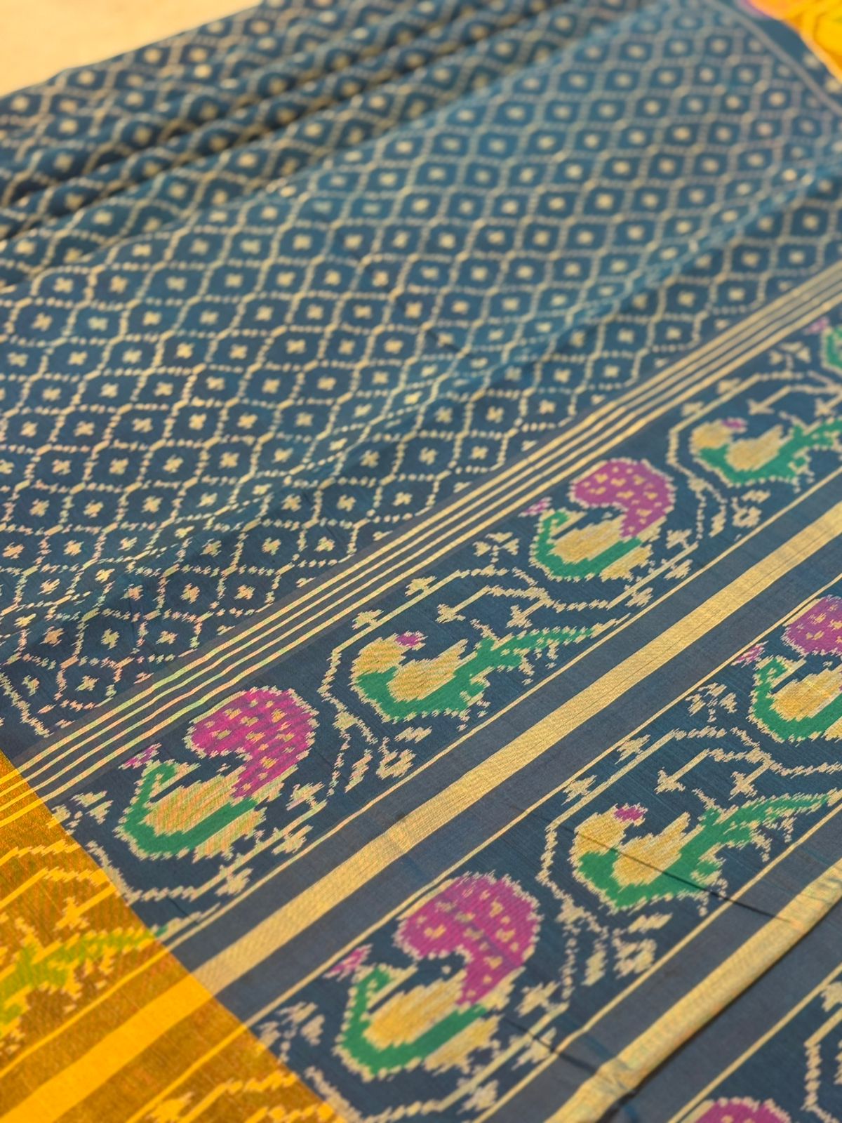 Cobalt Blue Peacock Ikkat Silk Elegance