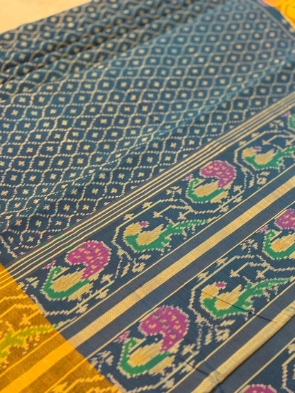 Cobalt Blue Peacock Ikkat Silk Elegance