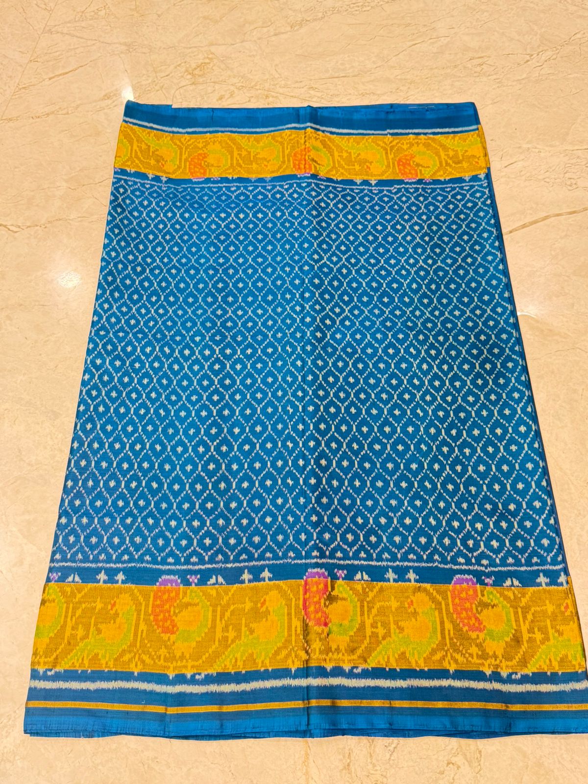 Cobalt Blue Peacock Ikkat Silk Elegance