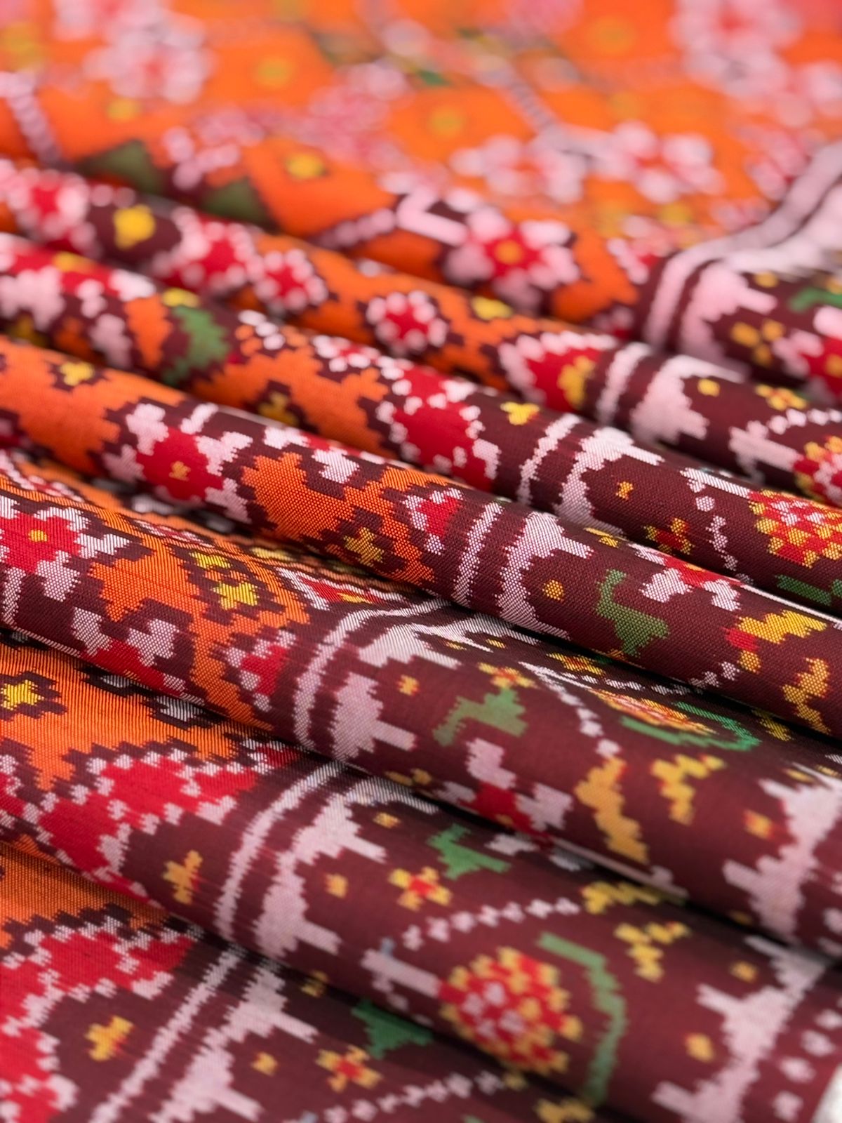 Orange Maroon Ikkat Silk Majesty