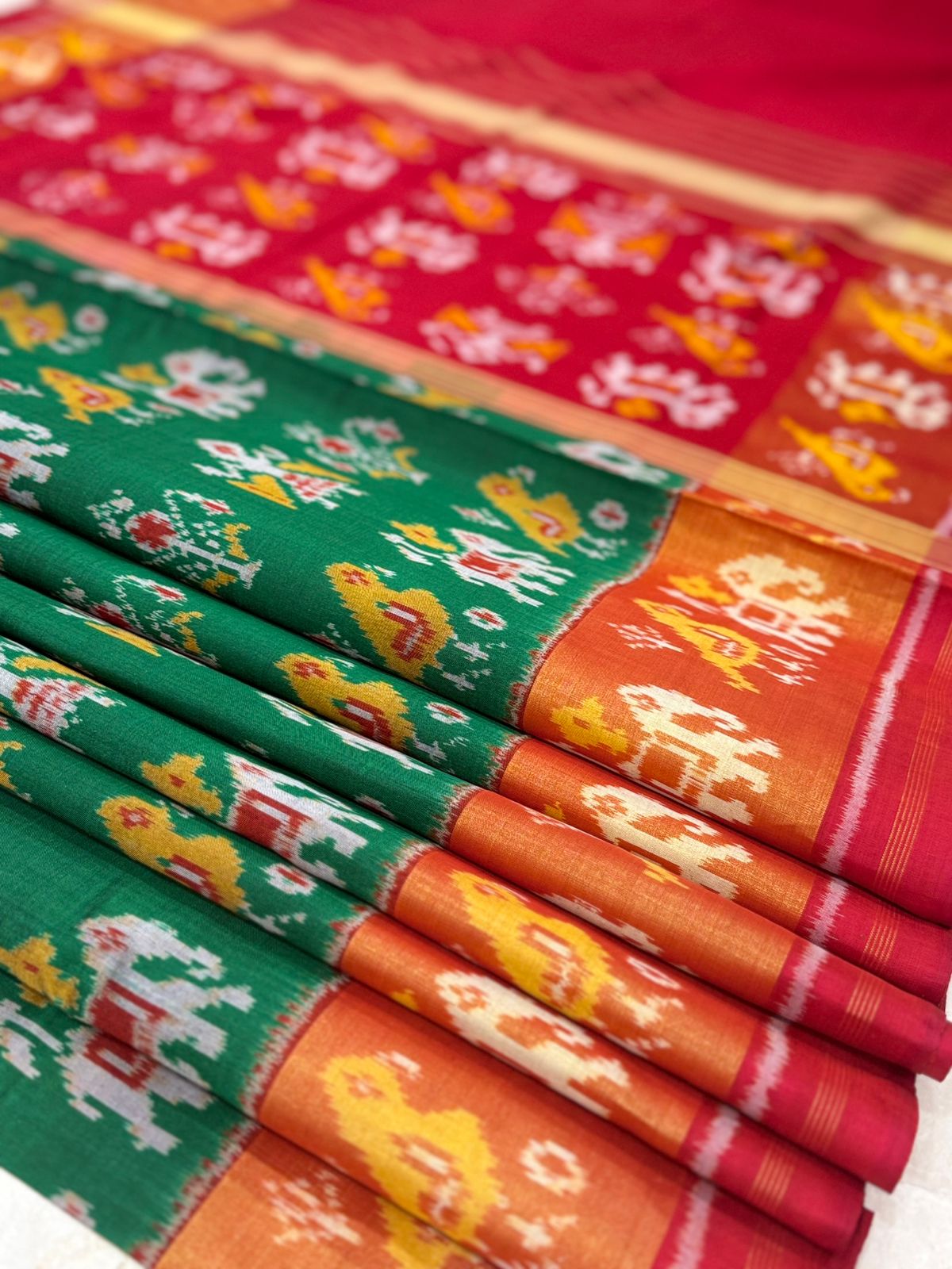 Green Orange Ikkat Silk Splendor