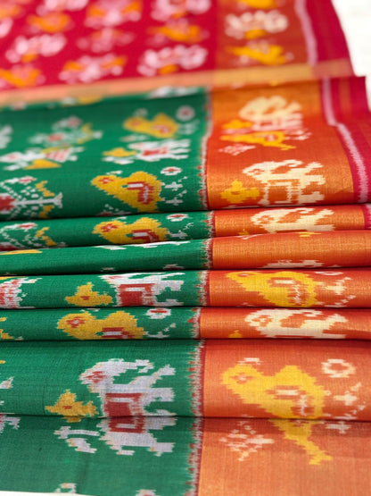 Green Orange Ikkat Silk Splendor