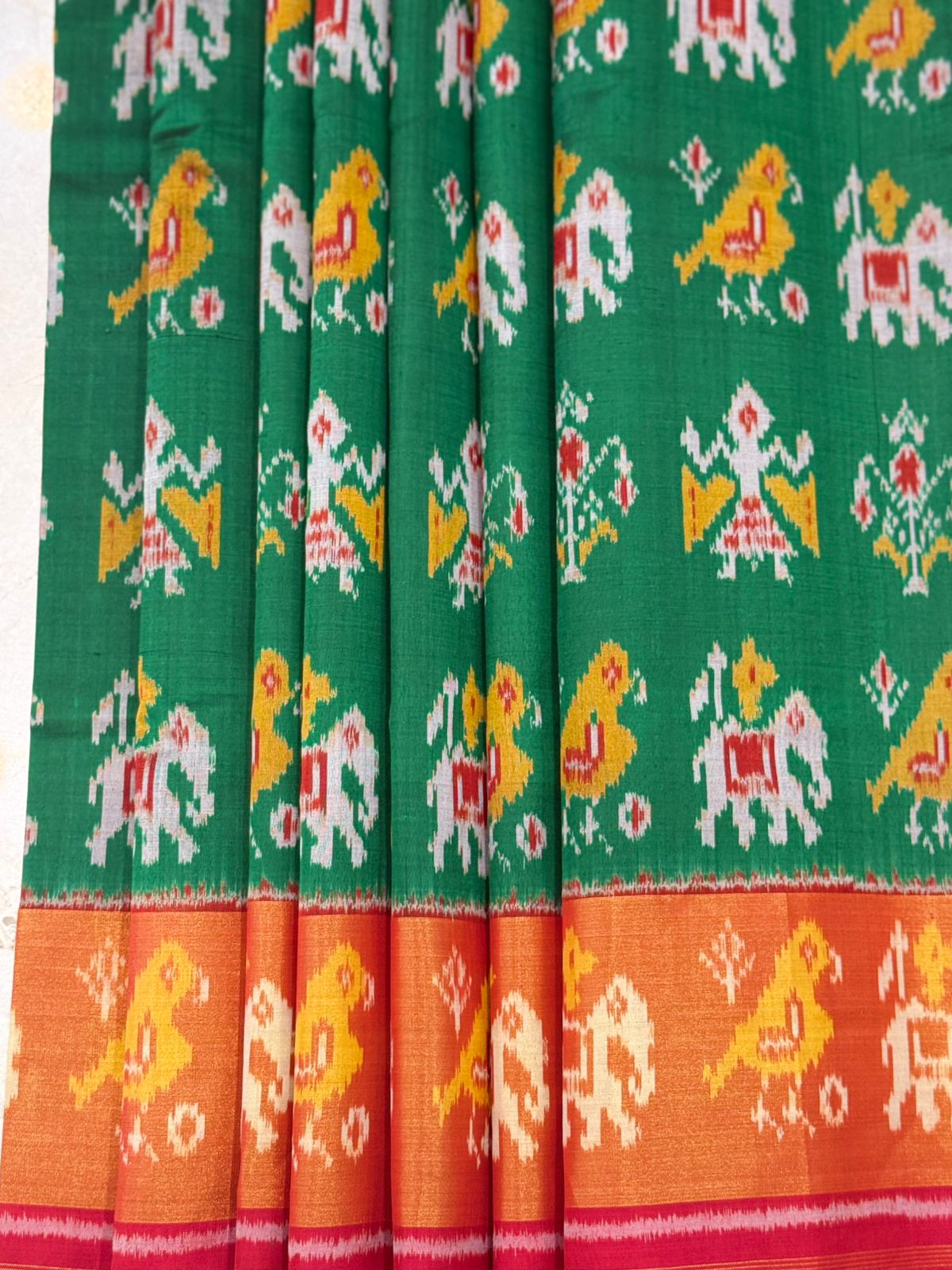 Green Orange Ikkat Silk Splendor