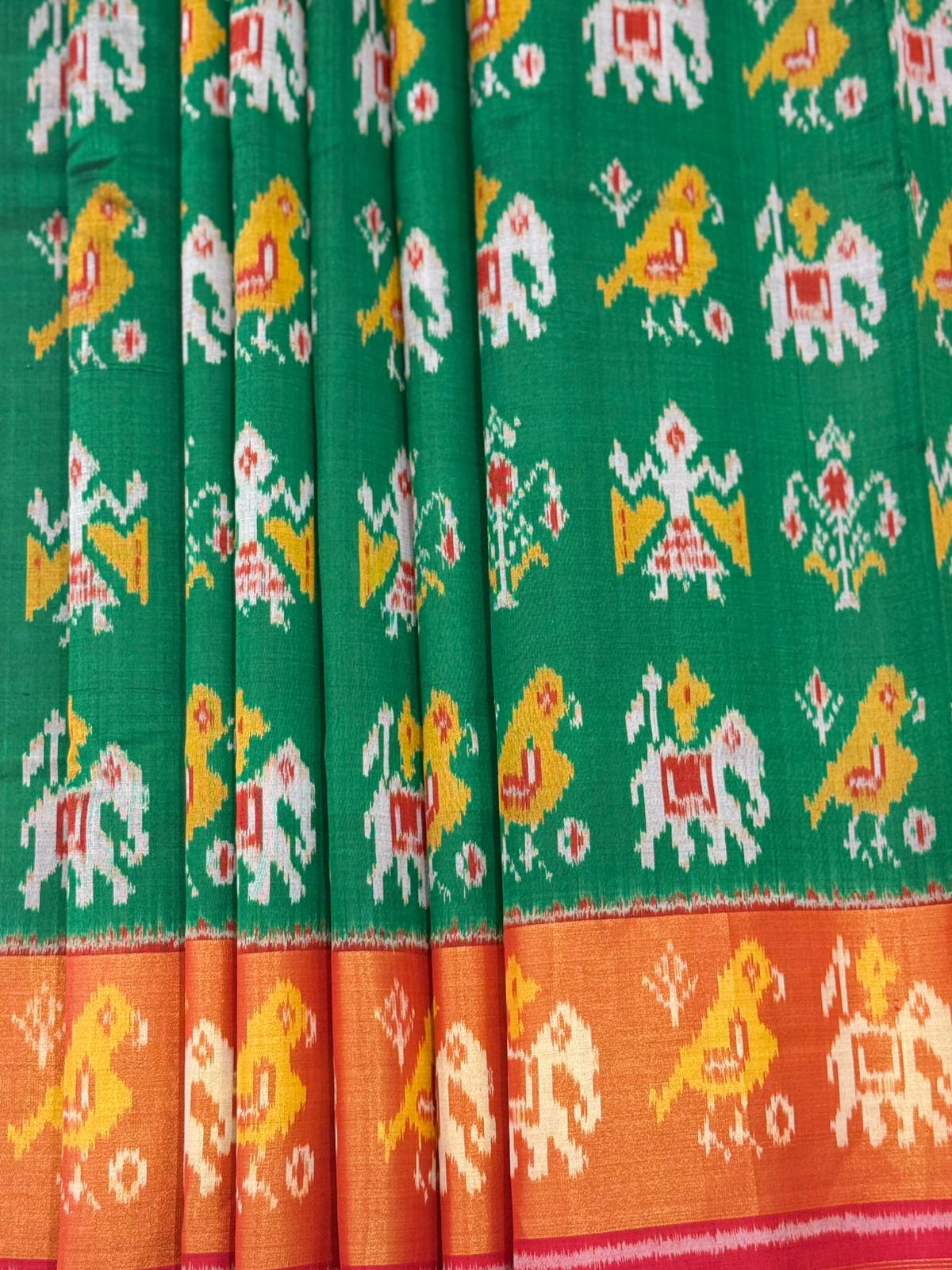 Green Orange Ikkat Silk Splendor