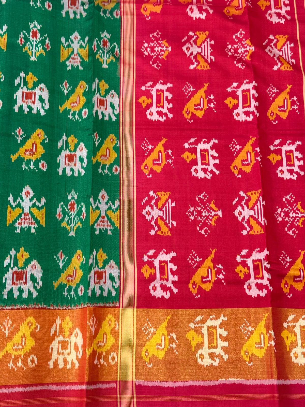 Green Orange Ikkat Silk Splendor