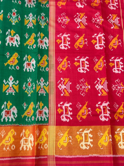 Green Orange Ikkat Silk Splendor