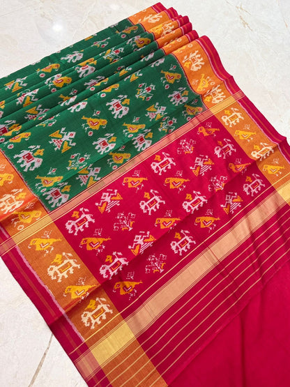 Green Orange Ikkat Silk Splendor