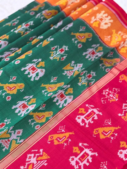 Green Orange Ikkat Silk Splendor