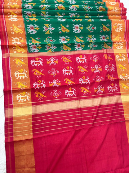 Green Orange Ikkat Silk Splendor