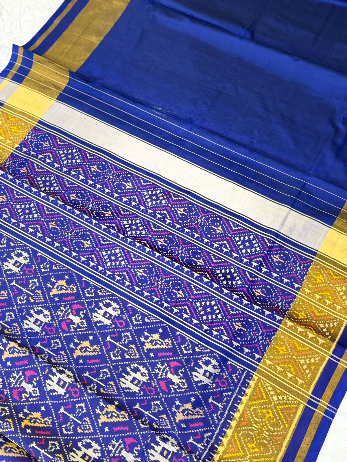 Royal Blue Ikkat Silk Grandeur