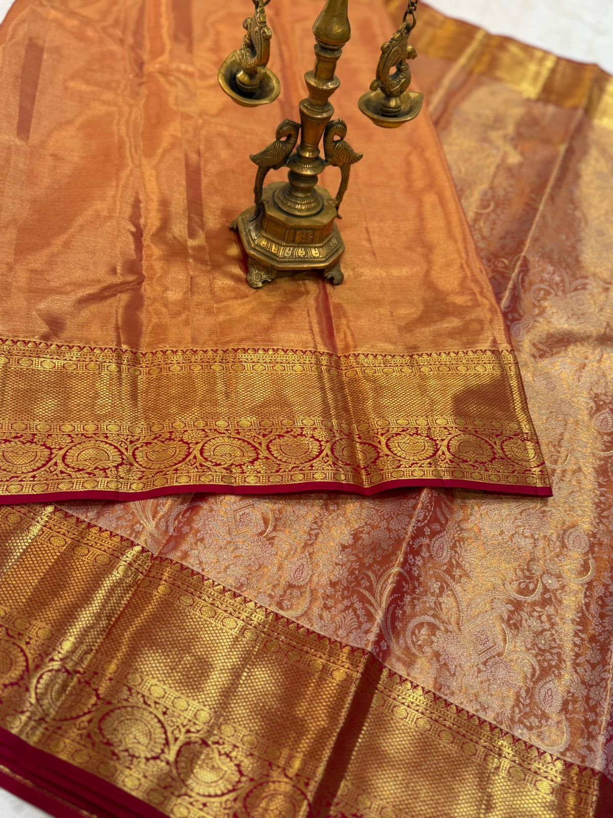 Reddish Orange Peacock Temple Weave