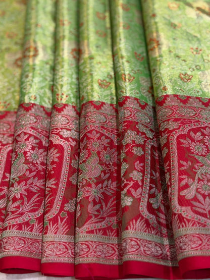 Parrot Green Crimson Kanjivaram