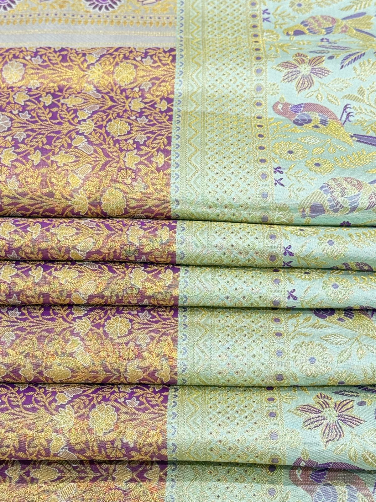 Golden Pista Violet Kanjivaram