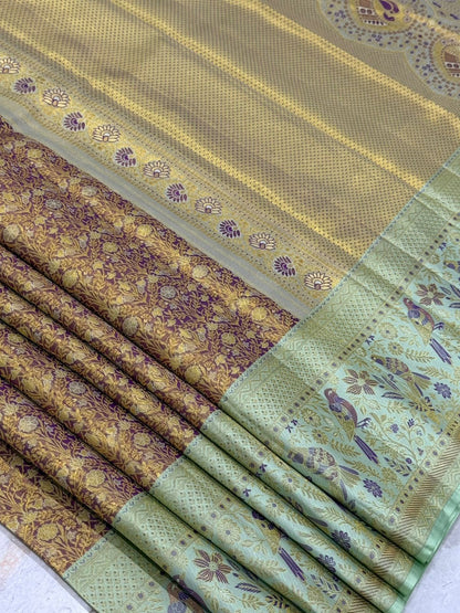 Golden Pista Violet Kanjivaram