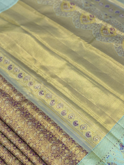 Golden Pista Violet Kanjivaram