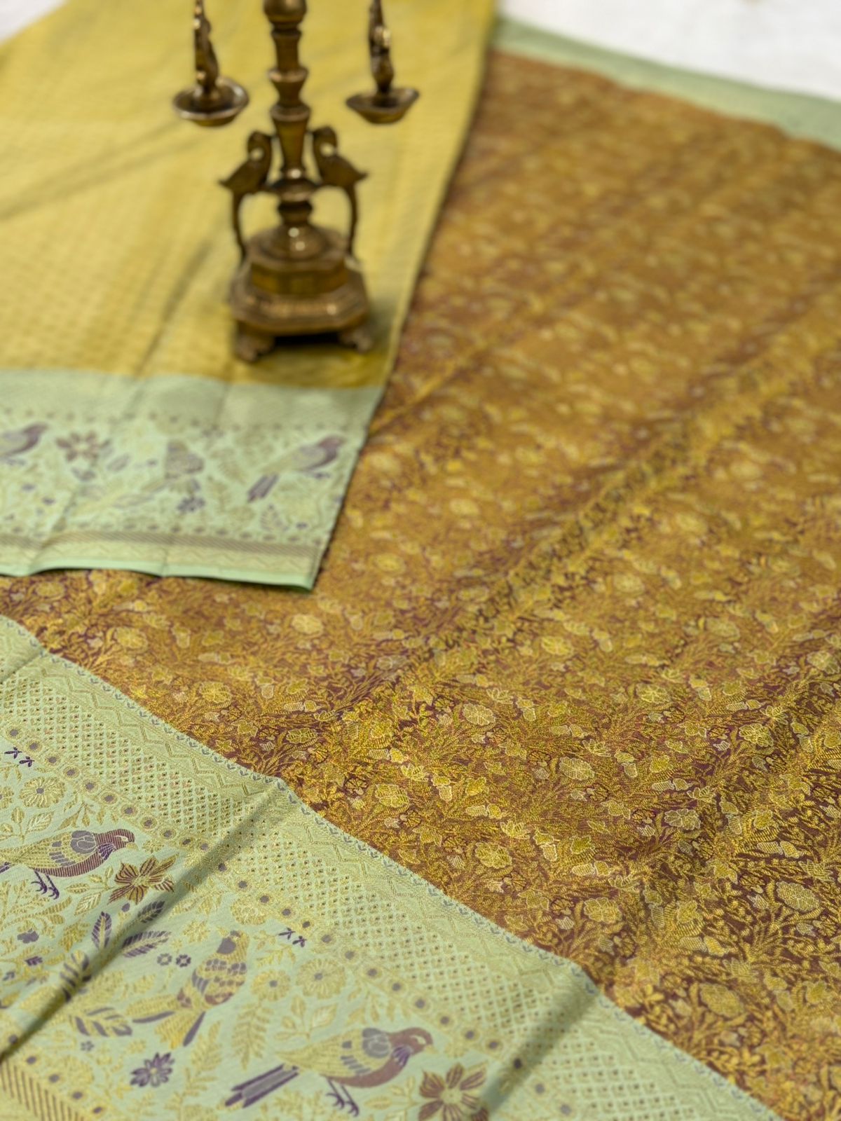 Golden Pista Violet Kanjivaram