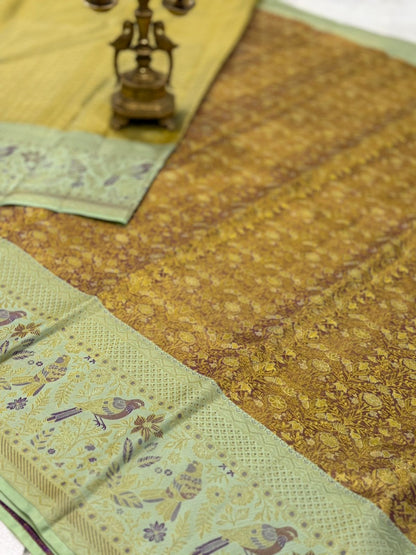 Golden Pista Violet Kanjivaram