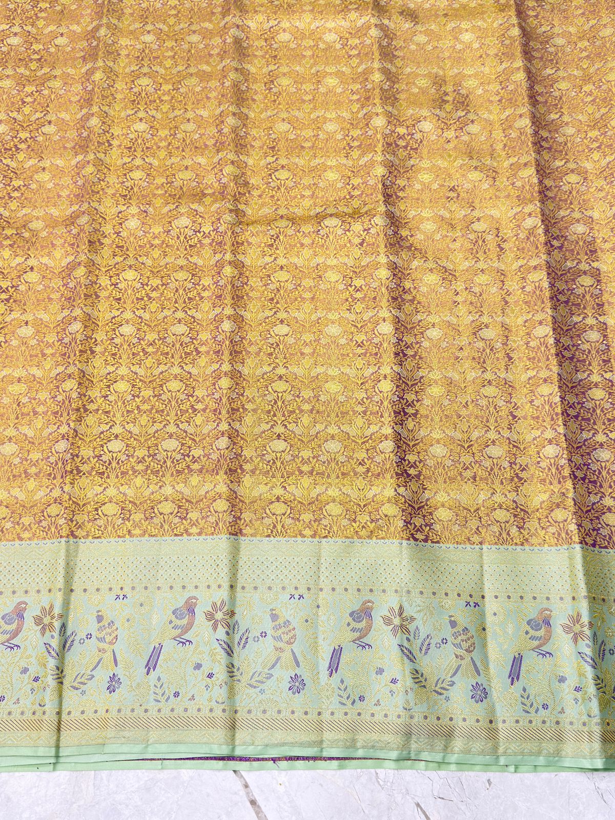 Golden Pista Violet Kanjivaram