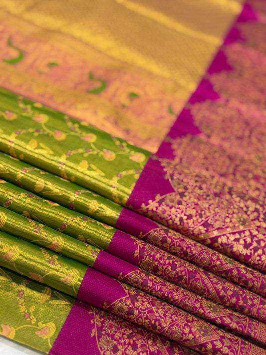 Parrot Green Magenta Zari