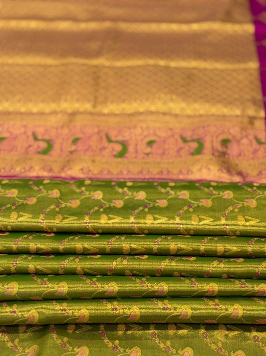 Parrot Green Magenta Zari