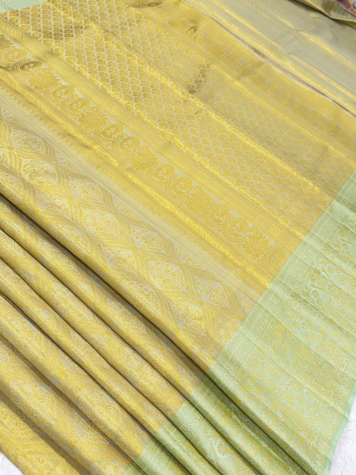 Pastel Green Peacock Zari Kanjivaram