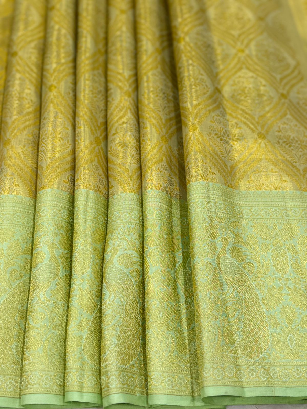 Pastel Green Peacock Zari Kanjivaram