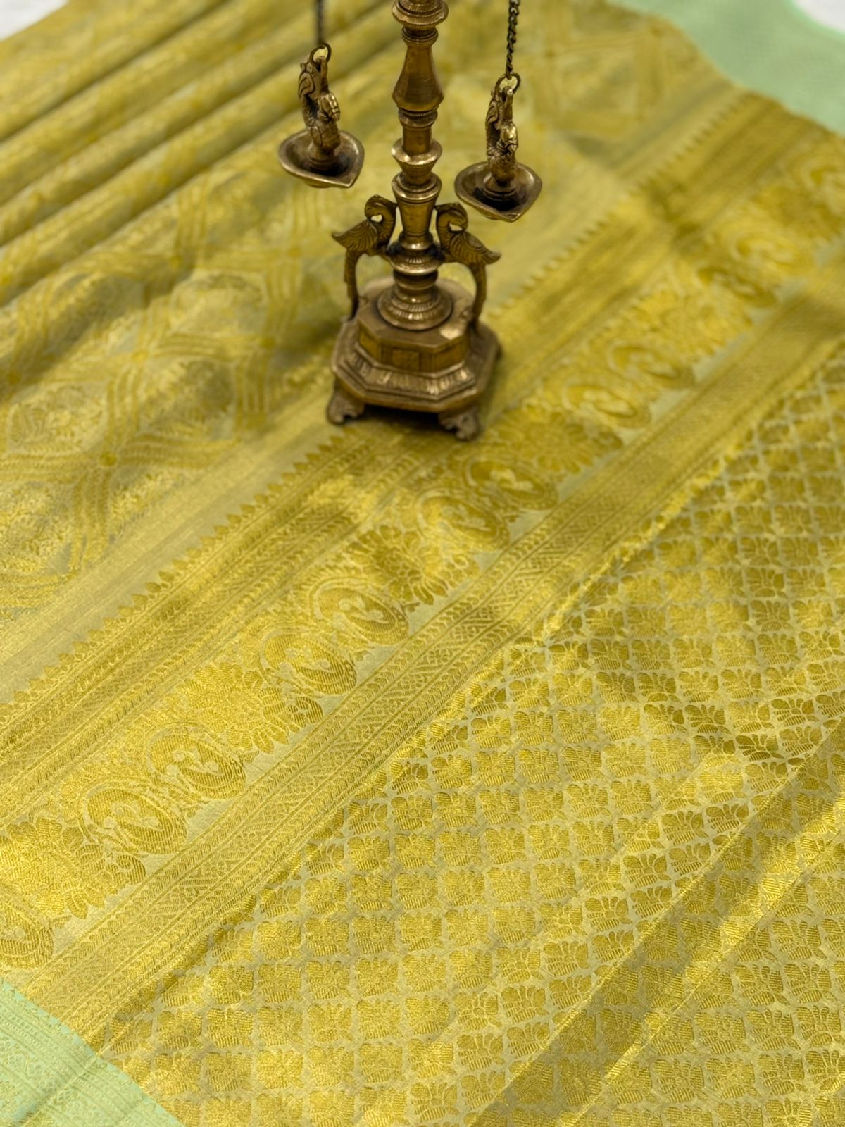 Pastel Green Peacock Zari Kanjivaram